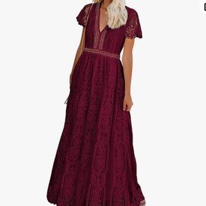 BLENCOT Boho Floral Lace V-Neck Maxi Dress Size Large